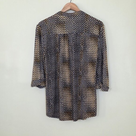 Cocomo Tunic Top Womens M Yellow Black White Henley 3/4 Roll Tab Sleeves Pintuck - Picture 2 of 14